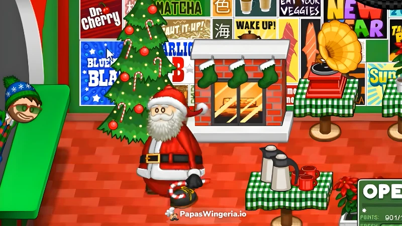 Christmas decorated interior in a Papa’s restaurant