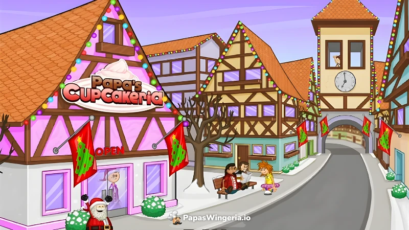 Christmas decorations in Papa’s Cupcakeria town