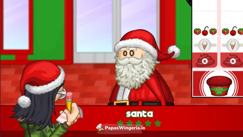 Santa placing an order during Christmas in Papa’s Cupcakeria