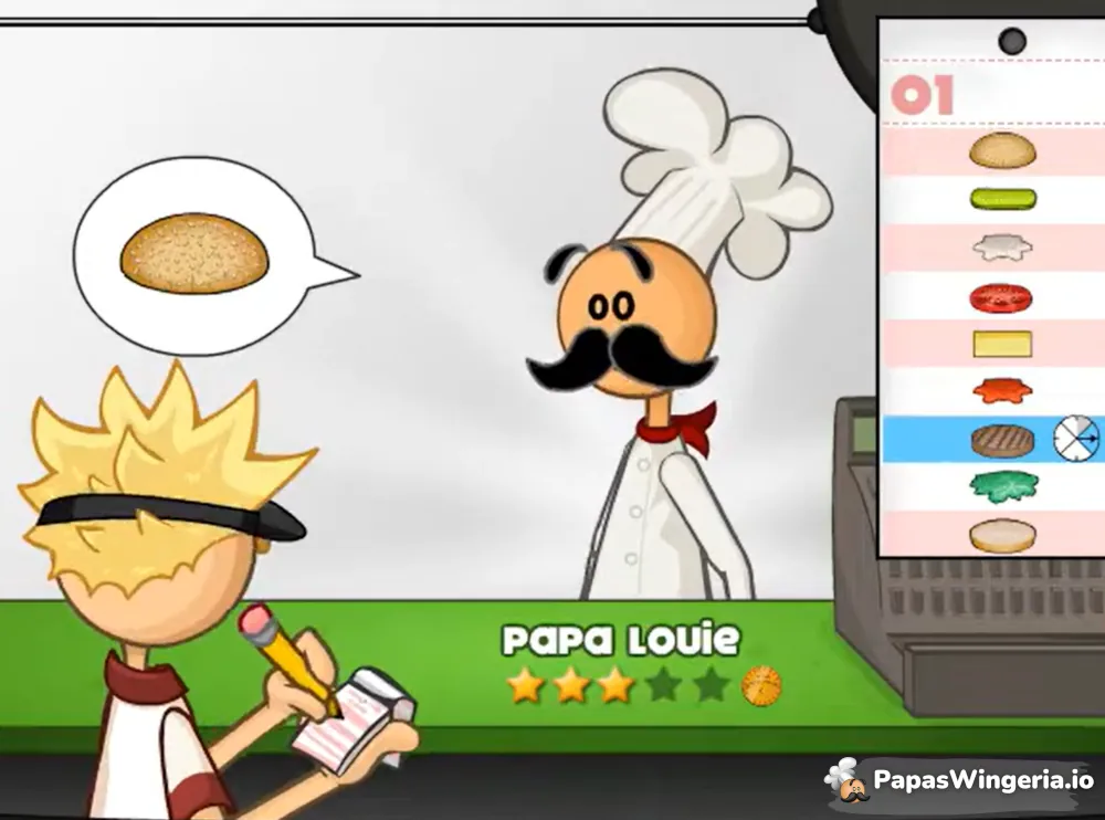 Papa's Burgeria cooking game - grill and stack perfect burgers