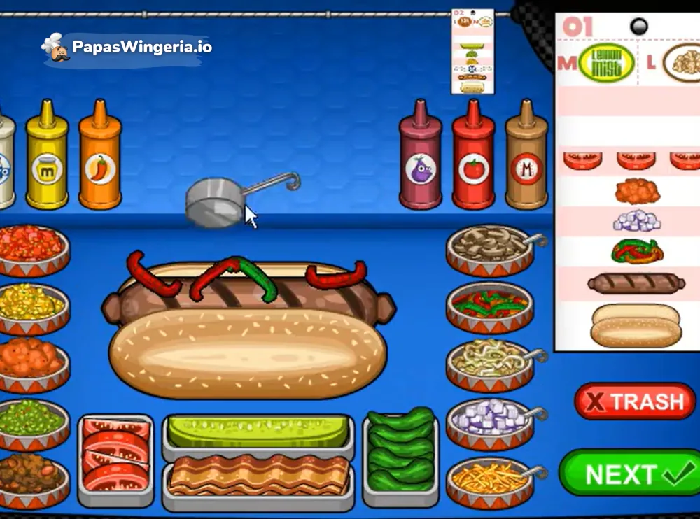 Papa's Hot Doggeria baseball themed cooking game - grill hot dogs and serve snacks