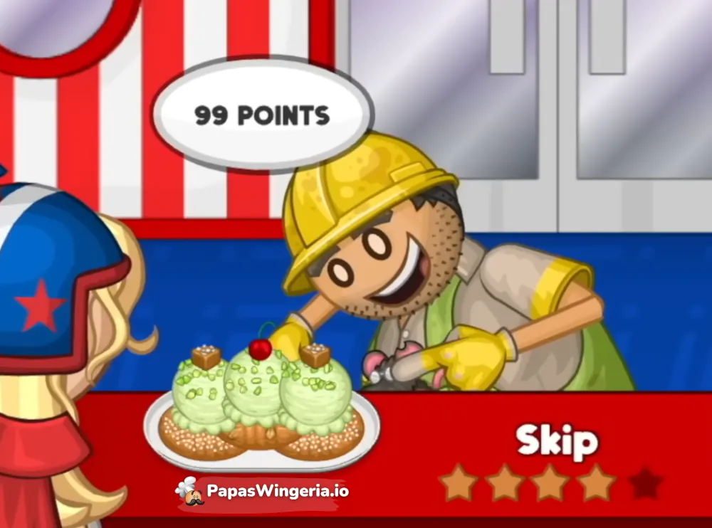 Papa's Scooperia dessert game - bake cookies and serve ice cream sundaes