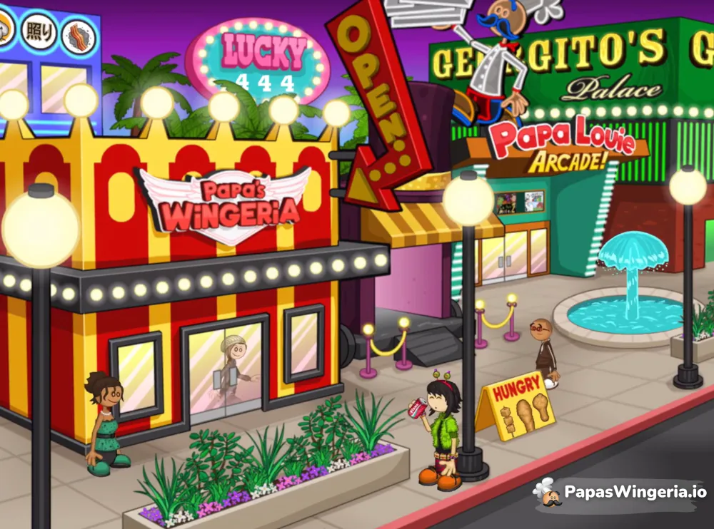 Papa's Wingeria cooking game - fry wings, toss sauces and serve sides